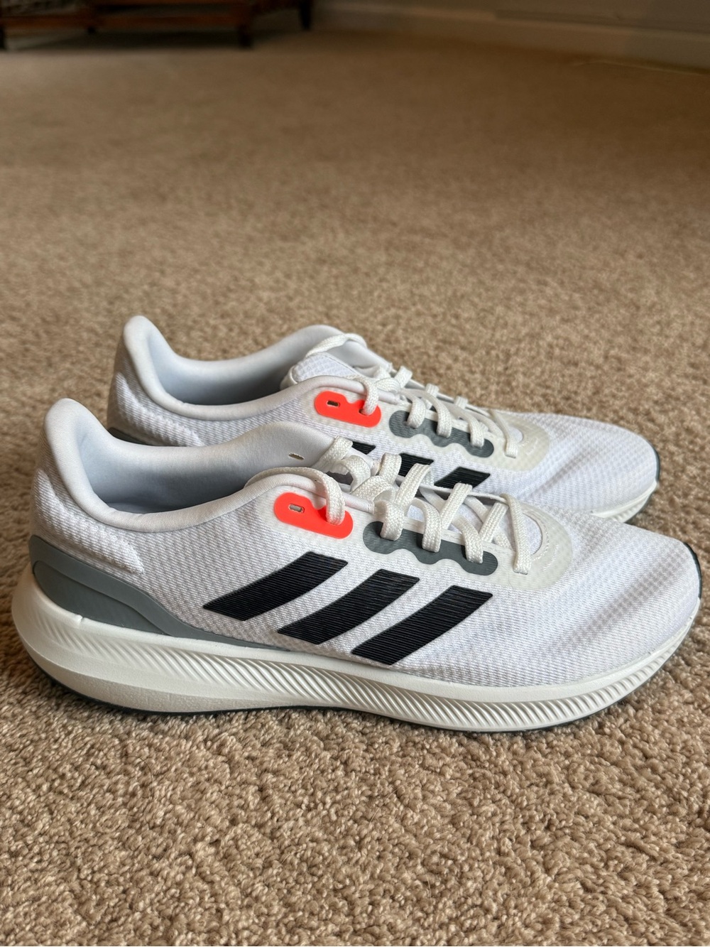 adidas White Sneakers with Black Stripes and Orange Accent